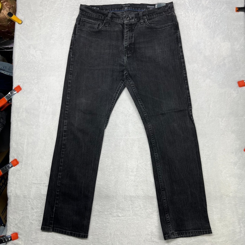 Nautica Jeans Men's Black Denim Stretch Mid Rise Classic Straight Fit - 34x29.5‎